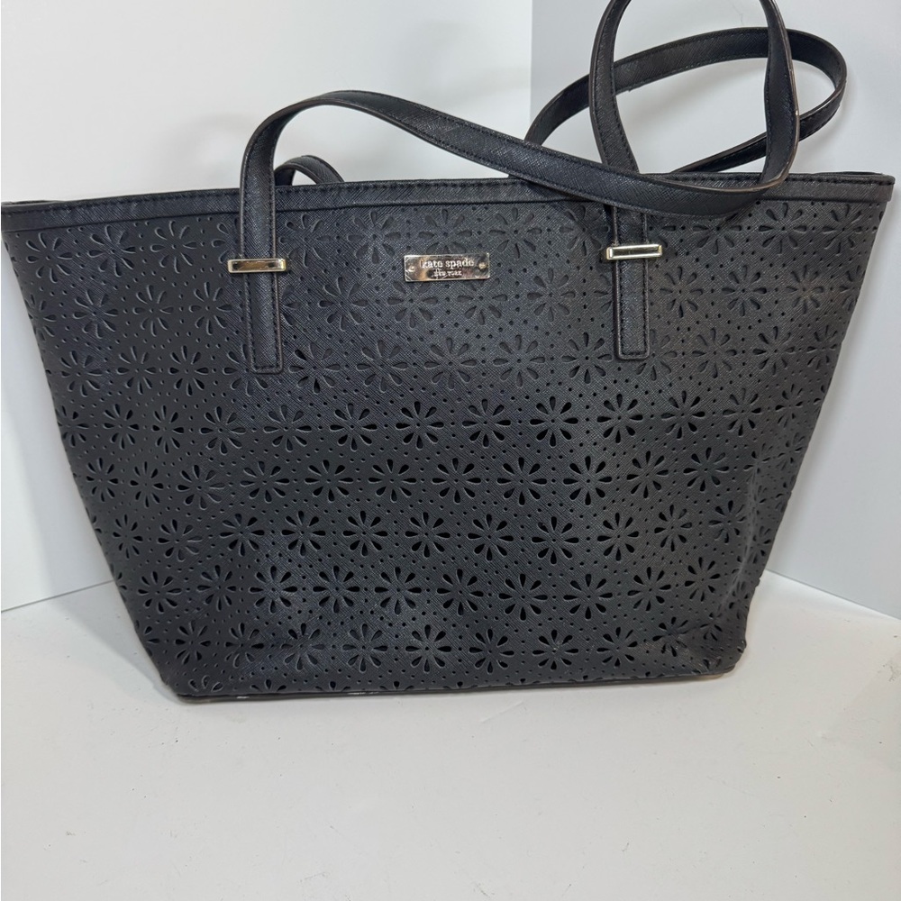Kate Spade Black Geometric Perforated Tote